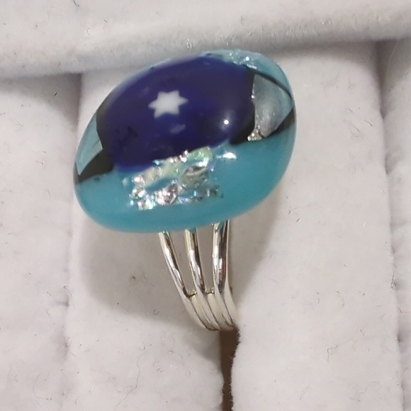 Handmade glass star of david bursting statement ring silver plated adjustable - Picture 2 of 4